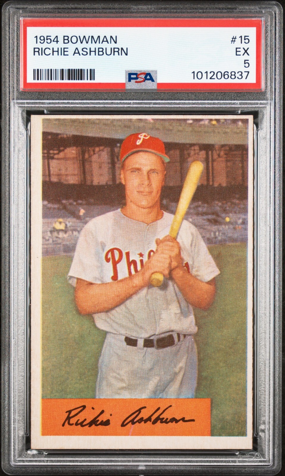 1954 Bowman #15 Richie Ashburn HOF Philadelphia Phillies PSA 5 EX