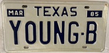 Vanity YOUNG B BLOOD license plate Buck Brian  Bruce Barbara Bill Bob Blake TX