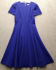 Calvin Klein A Line Dress Womens Size 4 Blue Plain Solid Short Sleeve Back Zip