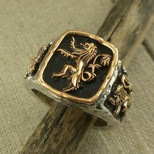 Sterling Silver & Bronze Celtic Scottish Rampant Signet Ring Size 10.5 or 11.5
