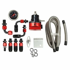 Adjustable Fuel Pressure Regulator Kit Oil 0-100psi Gauge -6AN Black Red