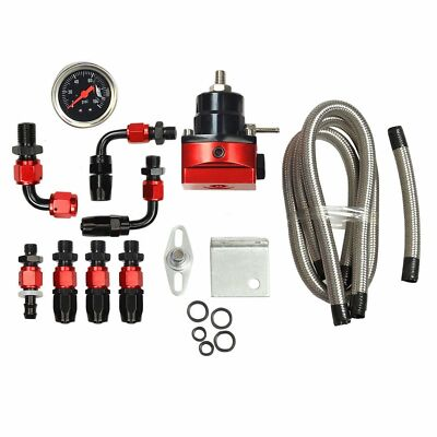 #ad Adjustable Fuel Pressure Regulator Kit Oil 0 100psi Gauge 6AN Black Red $34.99