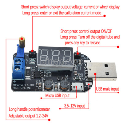 DC 5V to 15W 1V 12V 24V USB Adjustable Step Up Down Voltage Power Supply Module