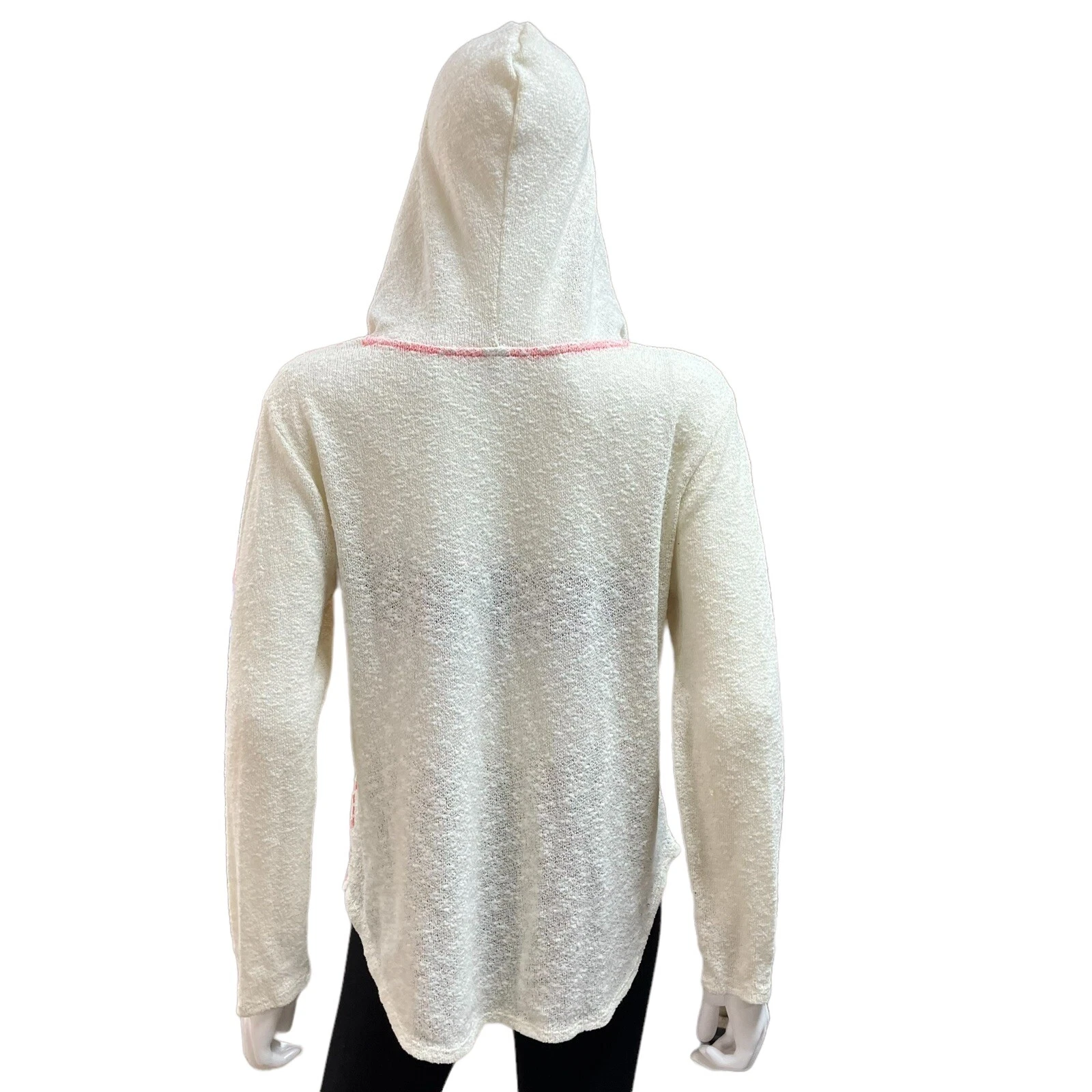 OFF WHITE Camicetta donna bianco sporco e rosa con cappuccio boho top taglia vedi foto (A10021)