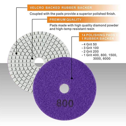 UK 16pcs Diamond Polishing Pads Wet Dry 4 Inch Set Kit For Concrete Marble Tile - Picture 3 of 14