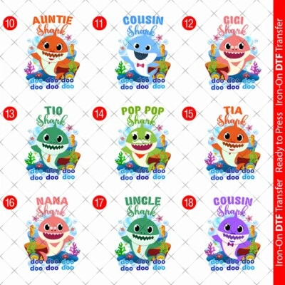 A78 Baby Shark Iron-On Family Heat transfer ready to press t-shirt Tia Brother 00040