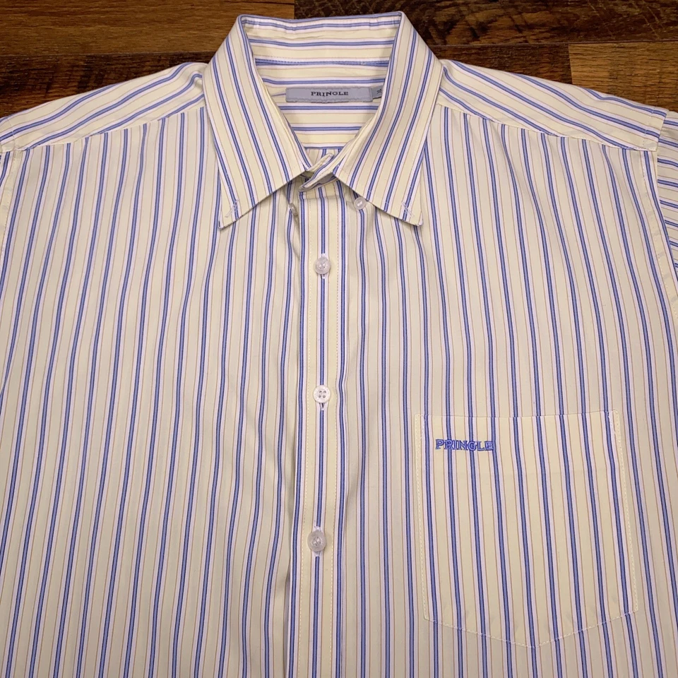 Camisa Pringle Para Hombre Extra Grande Amarillo Rayas Abotonadas Rayas Foto 4 de 4