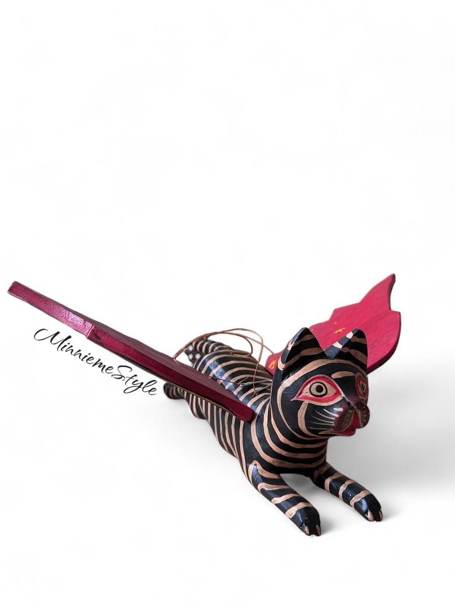 Bali Art Winged Cat Tiger Stripe Mobile Spirit Chaser Cradle