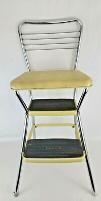 Vintage Cosco Kitchen Metal Step Stool Chair Flip Up Seat