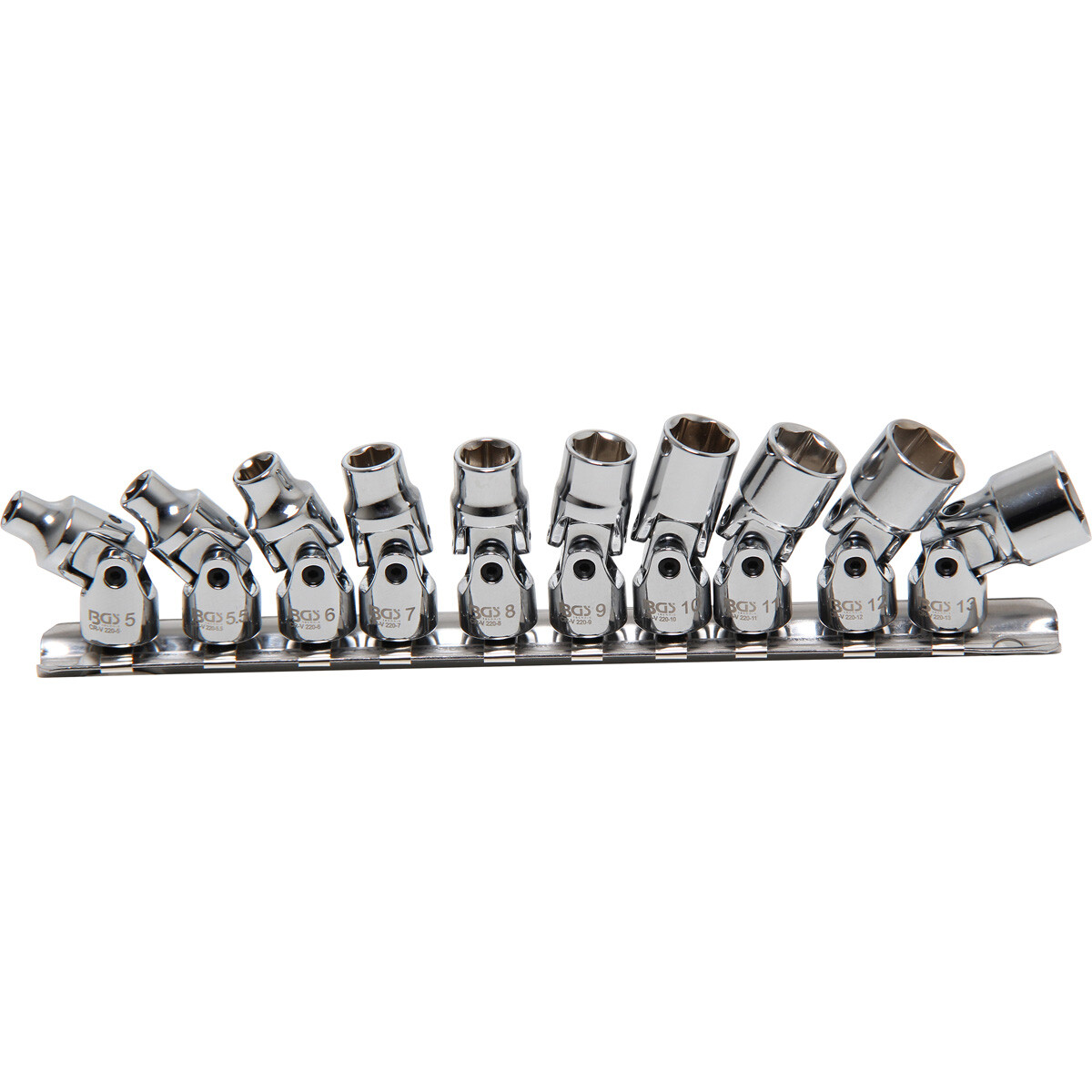 10-teilige Gelenkeinsätze Für 1/4" Antrieb – Chrom-Vanadium-Stahl, 6-kant, Größen 5–13 Mm, Mit Klemmleiste