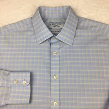 Charles Tyrwhitt Dress Shirt Mens 16-33 Blue w/Gold Checks Slim Fit Non Iron