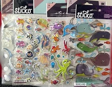 Lot Of 6 Sticko SEA LIFE-STARFISH, SHARK, OCTOPUS, FISH, WHALE, Dimensional, NEW