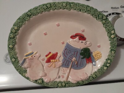 Vintage 1987 Fitz And Floyd Bacon And Eggs 3 Pigs Canape Tray Dish Japan