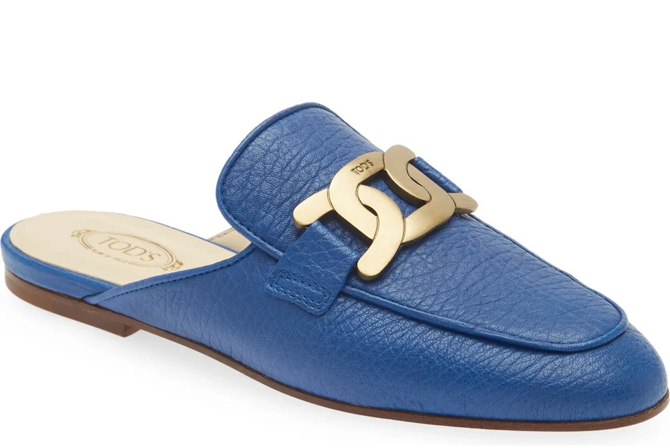 TOD’S Mujer’s Kate Cadena Mocasín Mules Capri Azul Talla 37.5 / 7.5 US $745+ NUEVO