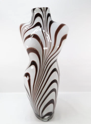 Vintage 14" Murano Style Zebra Stripe Female Torso Art Glass Vase