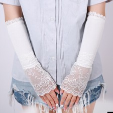 Women Lace Arm Sleeves Knitted Warmer Long Fingerless Gloves Sleeves Mittens