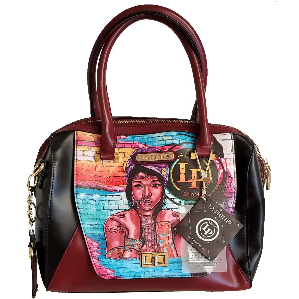 La Philipe Miami Bag Lips Rhinestone Artist LP Travel Purse 