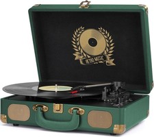 Vinyl Record Player Bluetooth Turntable 3-Speed Suitcase Portable Vintage Bel...