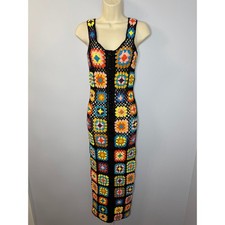 Fashion Nova Marisol Crochet Maxi Dress Multi Sz S Beach Coverup Vacation