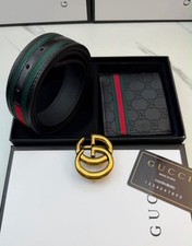 Gucci Men's Black Belt Green/Red Web Stripe GG Logo Gold-Tone Buckle