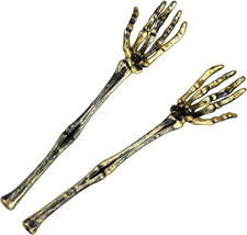 2Pcs Halloween Skeleton Hands Decor for Yard, Golden Skeleton Arms for Scary Hal