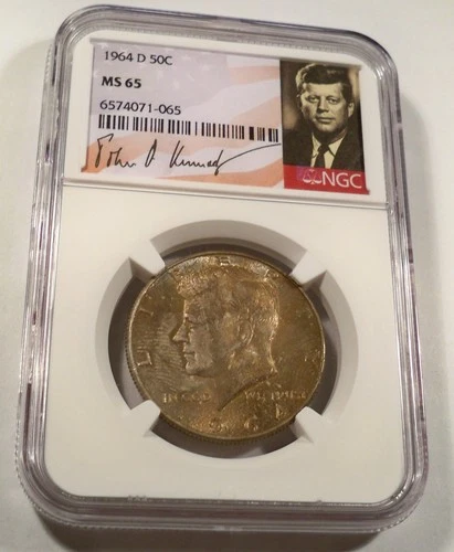 1964-D NGC MS65 SILVER KENNEDY HALF DOLLAR VERY NICE REDDISH TONE 50c MS 65