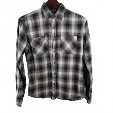 Mango Blacksmith & Co Mens Regular Fit Button Up Black Taupe Plaid Shirt XXS