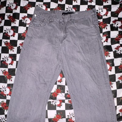 Rocawear Men's Gray Denim Jeans Regular Fit Straight Light Wash Logo 5-Pocket