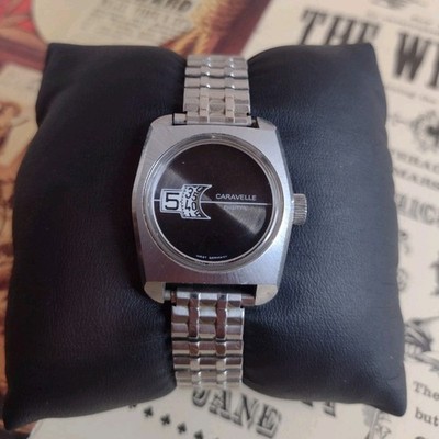 Caravelle jump hour Cushion Wristwatch Black Dial  Stainless Steel Bracelet