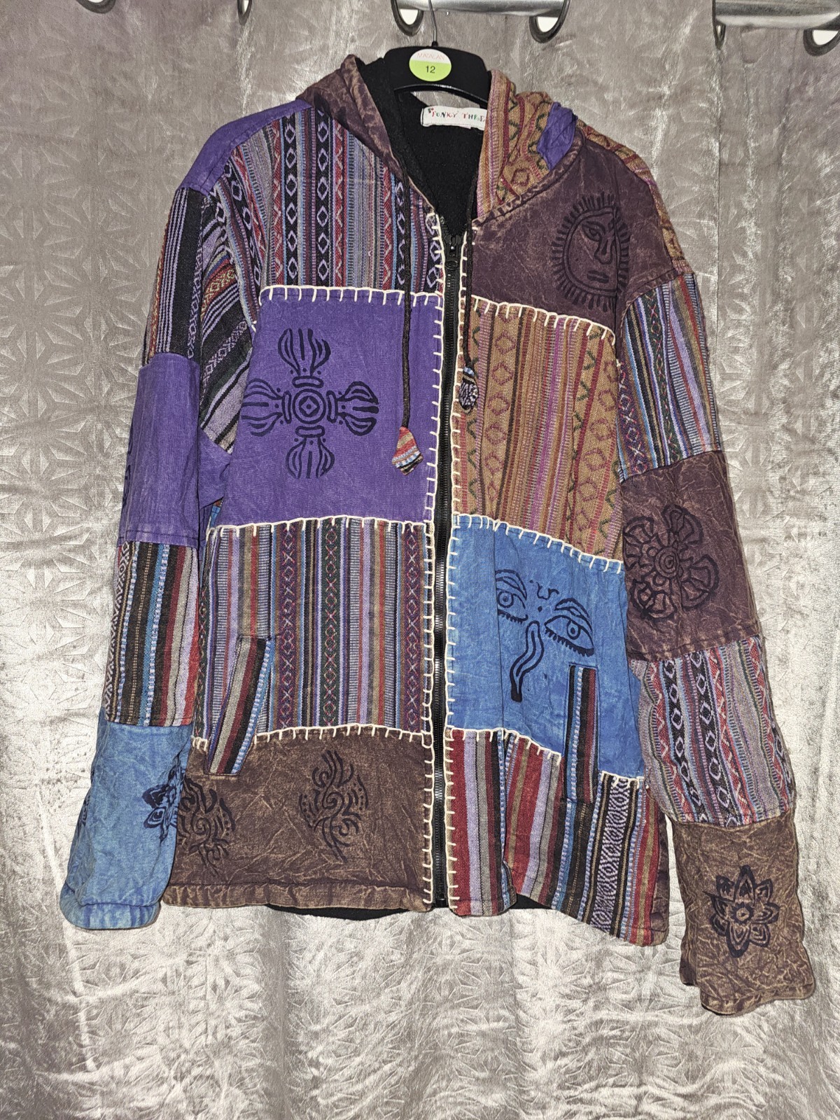 Funky Threads Hippie Patchwork Jacket Fleece Line… - image 1
