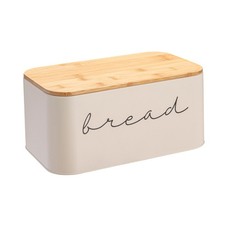 Metal "bread" Bin with Bamboo Lid, Cream