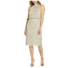Adrianna Papell Champagne Gold Cocktail Dress Sleeveless A-Line Halter Size 4