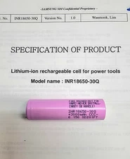 Samsung 30Q 18mm x 65mm 3000mAh 15A 3.6V Rechargeable Battery With paper case