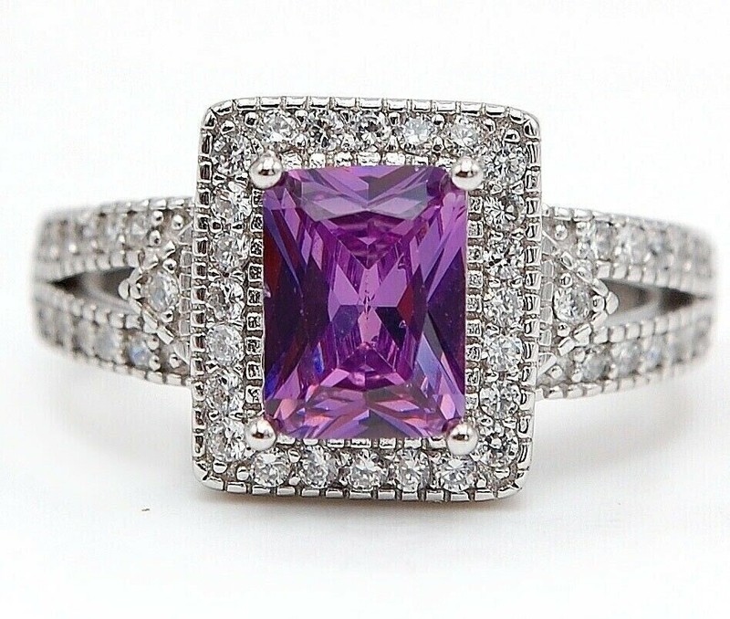 4CT  Amethyst 925 Solid Sterling Silver Ring Jewelry Sz 6 U4-5