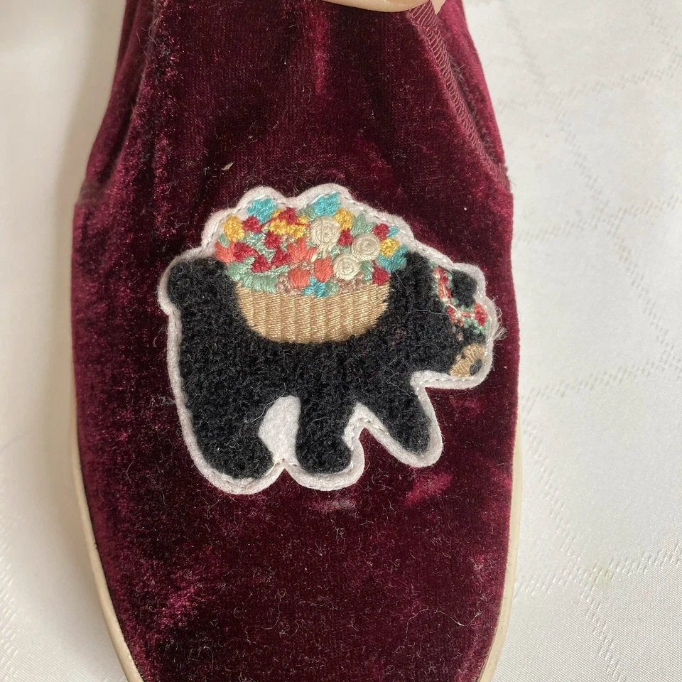 Zapatillas sin cordones Soludos x Anthropologie para mujer Borgoña Bears terciopelo talla 8,5 Foto 4 de 4