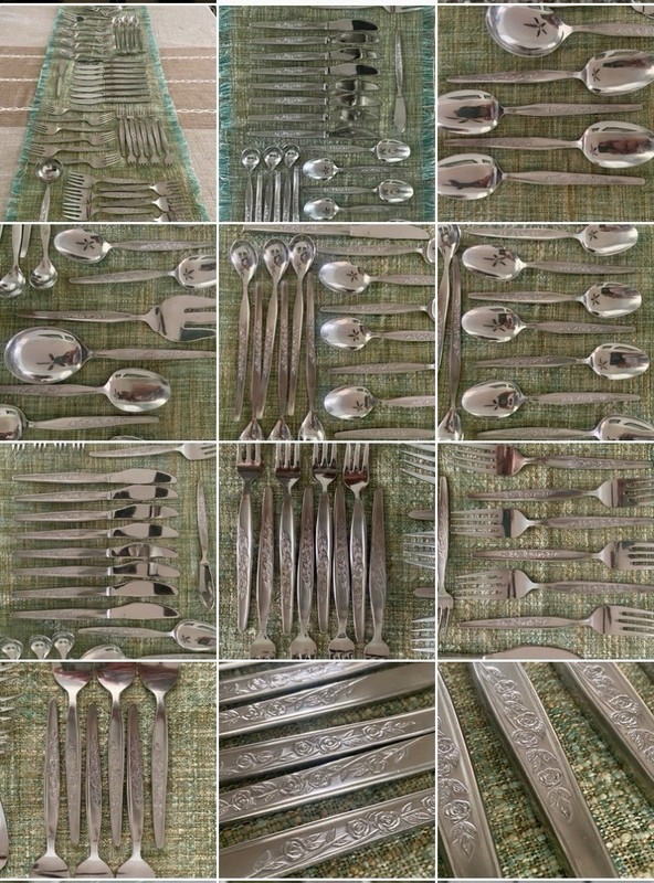 Vintage Eldan Japan SS Flatware Silverware Floral Roses 48 PC Set eld18 Texture