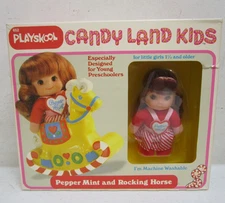 NIB Vintage 1982 Playskool Candy Land Kids ~ Pepper Mint Doll & Rocking Horse