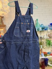 Vintage Round House USA Long Denim Bib Overalls Size 50 50x30 Raw Cargo