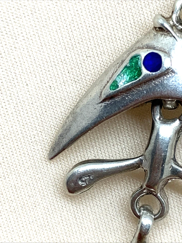 PENDENTE ANNI 70 LISCA DI PESCE IN ARGENTO 925 PUNZONATO E TRE COLORI DI SMALTO - Immagine 3 di 4