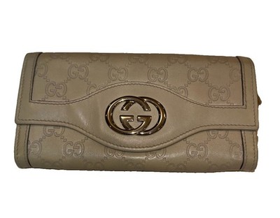 Gucci Guccissima Long Wallet Beige/Light Gray GG Monogram Continental