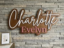 Custom 3D Wood Name Sign - Personalized Nursery Wall Art - Double Layer Script