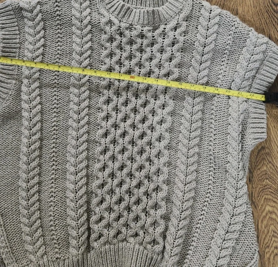 Chaleco Suéter Tejido Grueso Rosa Esmeria Tejido con Cable XL Chaleco Tostado Estilo Preppy Chaleco Tejido  Foto 3 de 4