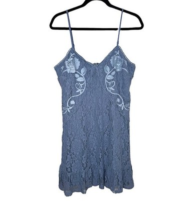 Aqua womens L floral lace embroidery mini sleeveless dress fairy prom whimsical