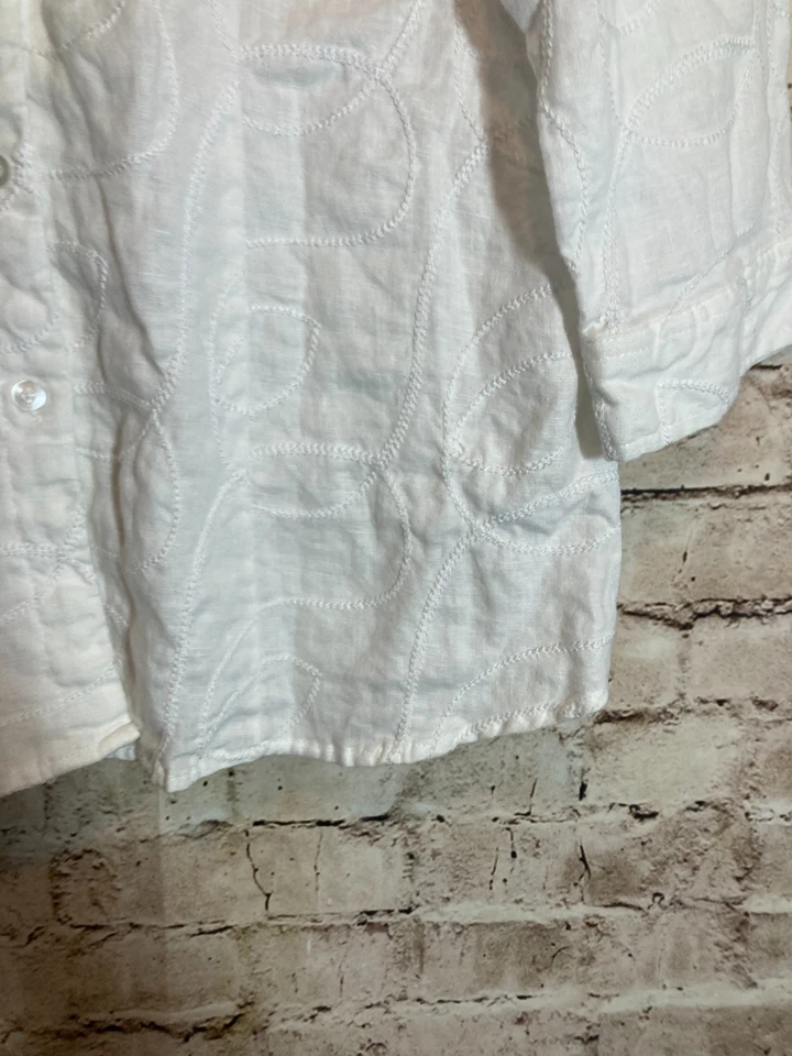 Top cuadrado de lino Tweeds para mujer XL blanco puro bordado con botones Lagom Foto 3 de 4