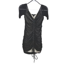 Forever 21 Black Mesh Ruched Bodycon Mini Dress Cream Lining Q9902-ME92 Mens M