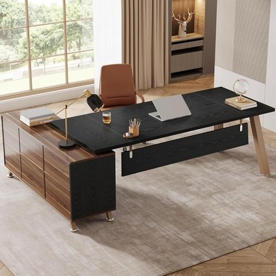 78.7-Inch Executive Desk, L-Shaped Desk with 55-Inch Cabinet, Large Office
