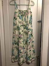 NWT Old Navy White Floral Linen Blend Sleeveless Fit & Flare Midi Dress Size Sm