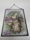 New Vintage Style Glittered Hanging Metal Easter Sign Bunny With Egg