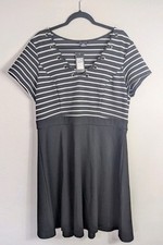 NWT City Chic Black White Sailor Stripe Nautical Fit & Flare Dress Size 16