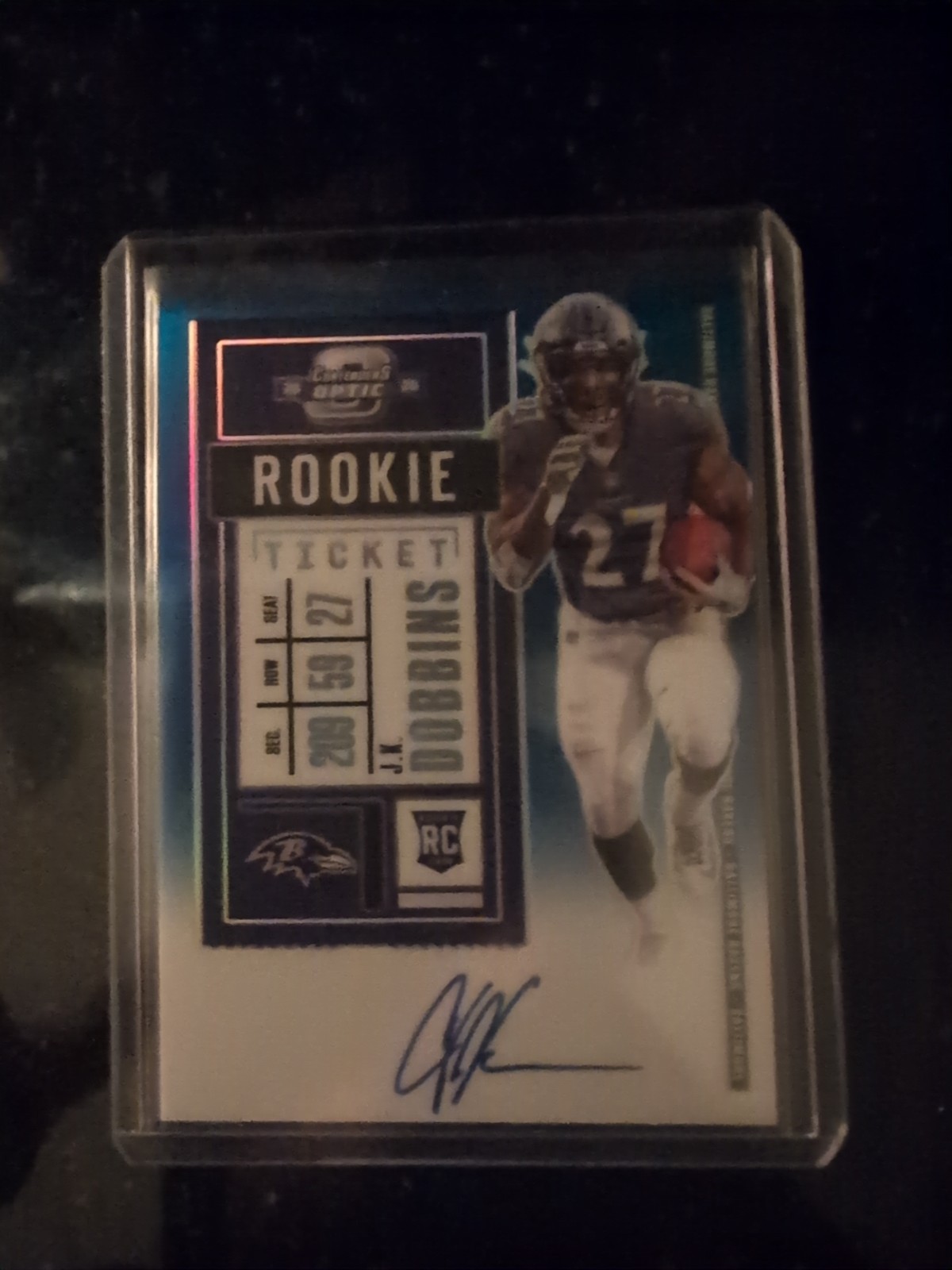 2020 Panini Contenders Optic - J.K. Dobbins Autograph #123 Blue /75 (AU, RC)